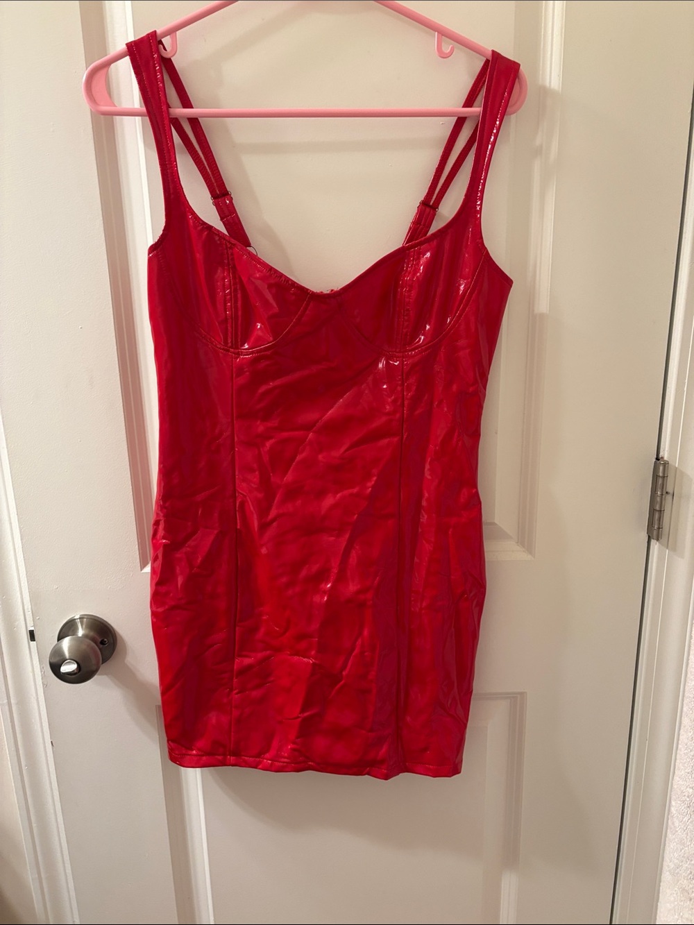 Red pleather Mini Dress with Bustier Detail